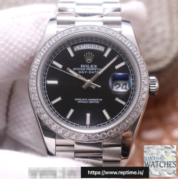 ROLEX DAY DATE BLACK DIAL 18CT WHITE GOLD 40MM SWISS REPLICA m228349rbr.0002