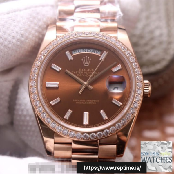 ROLEX DAY DATE BROWN DIAL 18K ROSE GOLD 40MM SWISS REPLICA m228345rbr.0006