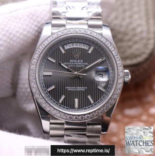 ROLEX DAY DATE GREY DIAL STAINLESS STEEL 40MM SWISS REPLICA m228349rbr.0008