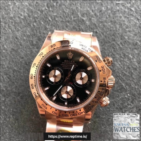 ロレックスデイトナブラックダイヤル18Kローズゴールド40MMスイスレプリカm116505.0008