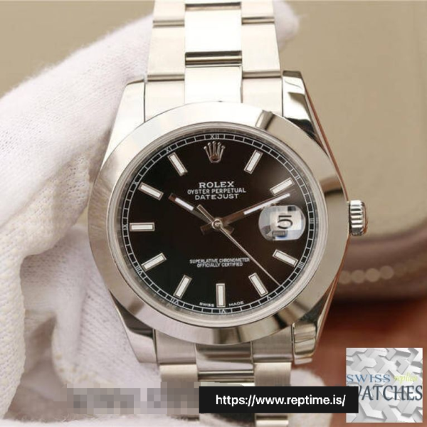 ROLEX DATEJUST BLACK DIAL STAINLESS STEEL 41MM SWISS REPLICA m126300.0011